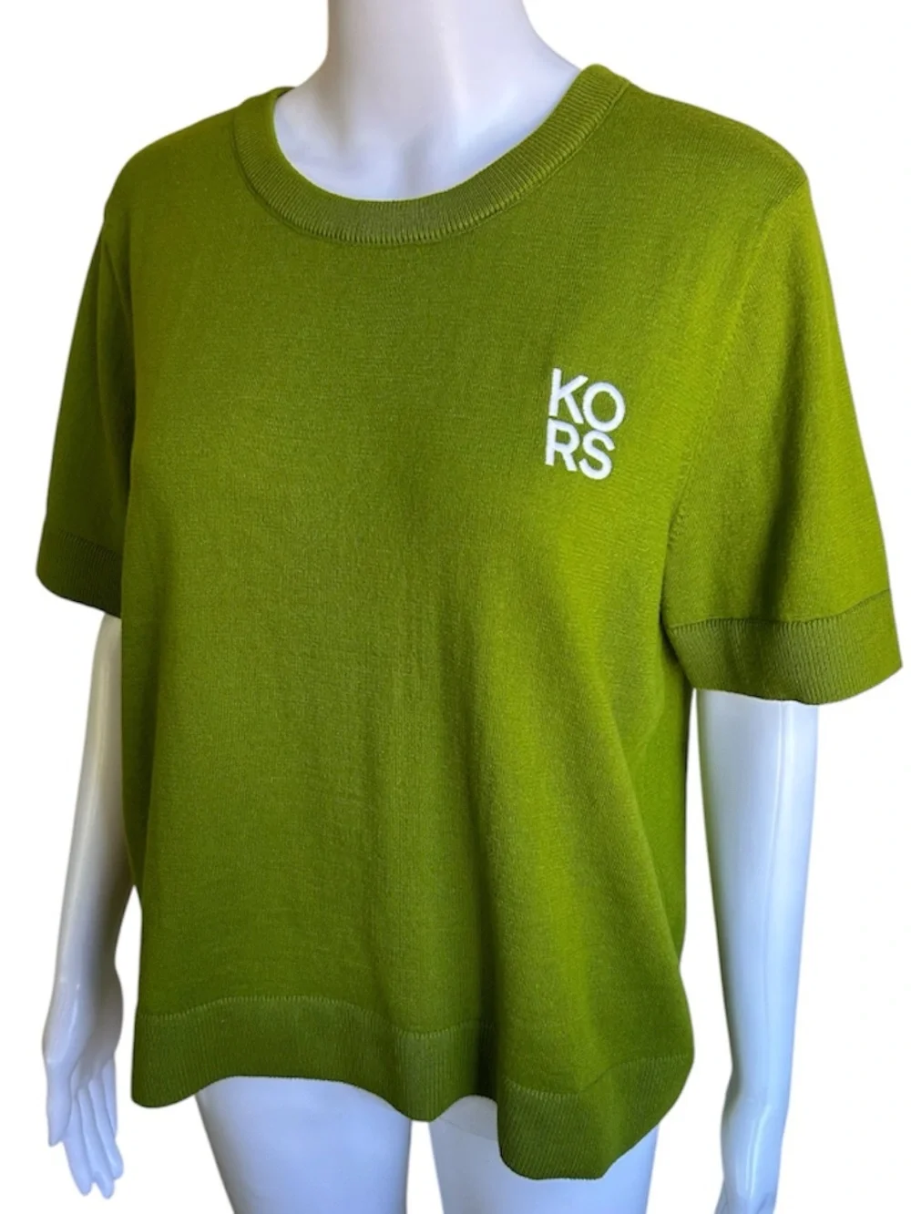 ▶️ Michael Michael Kors XL Chartreuse Green Logo Short Sleeve Knit Sweater Top
